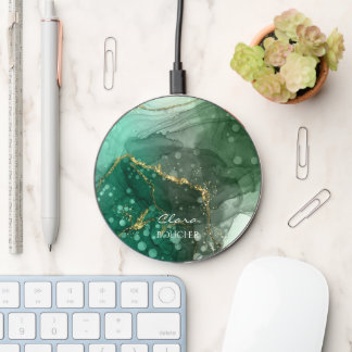 Sacramento Green Alcohol Ink Customizable Wireless Charger
