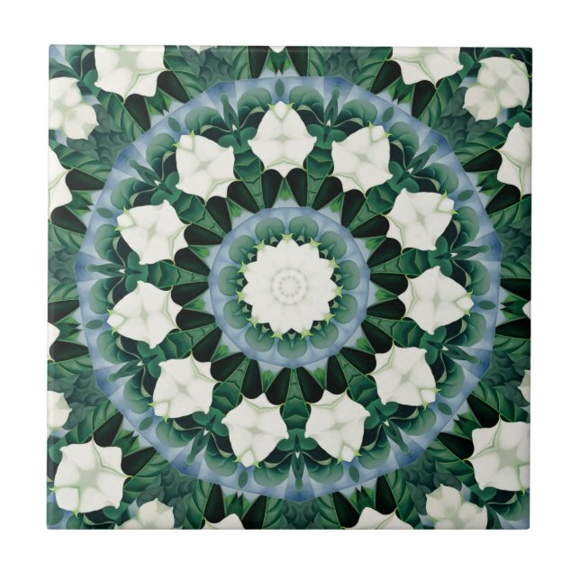 Sacramento Green and Cerulean Blue Mandala Ceramic Tile (Front)