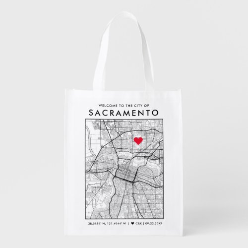 Sacramento Love Locator  City Map Wedding Welcome Grocery Bag