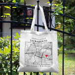 Sacramento Love Locator | City Map Wedding Welcome Tote Bag<br><div class="desc">A fun tote bag for a wedding or any other occasion taking place in the beautiful city of Sacramento, California. This tote features an overhead map of the city center inside a black-bordered box framer. On the top sits a short welcome greeting and the name of the city. On the...</div>