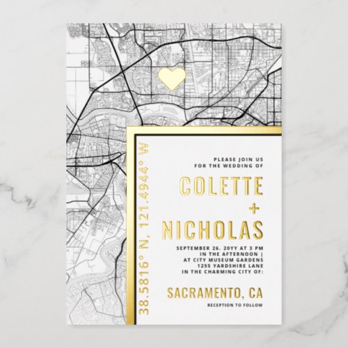 Sacramento Love Locator  City Themed Wedding Foil Invitation