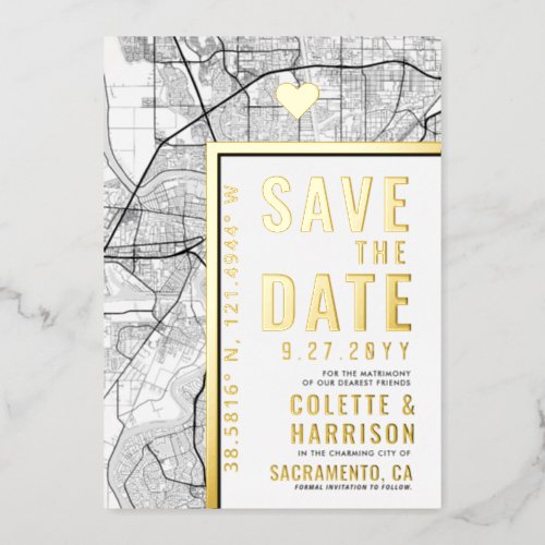 Sacramento Love Locator  Wedding Save the Date Foil Invitation