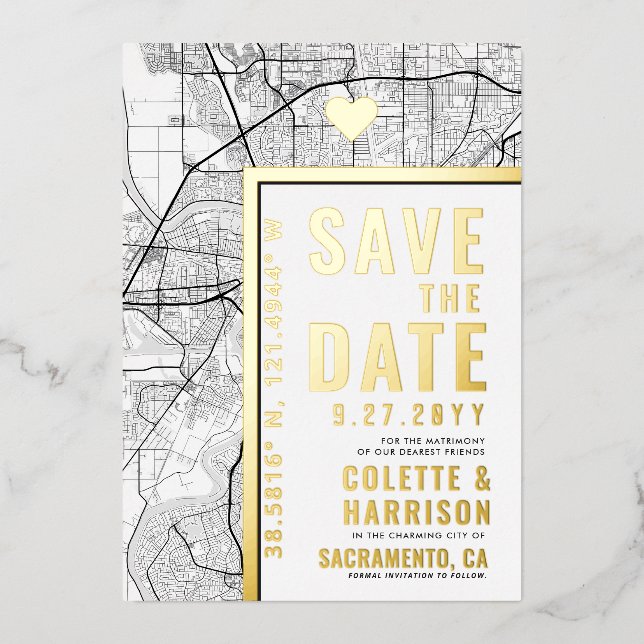 Sacramento Love Locator | Wedding Save the Date Foil Invitation (Front)