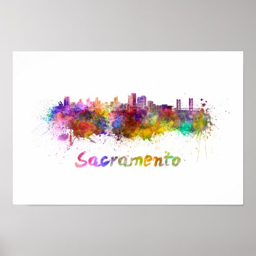 Sacramento skyline in watercolor poster