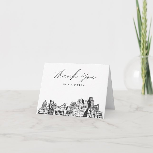 Sacramento Skyline Sketch Blank Thank You Card (Front)