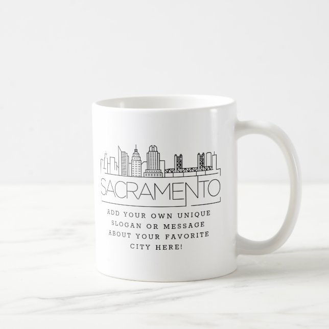Sacramento Stylized Skyline | Custom Slogan Coffee Mug (Right)
