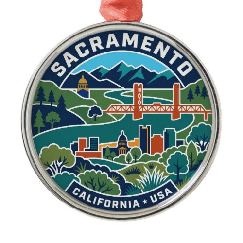 Sacramento Vintage Map California Metal Ornament