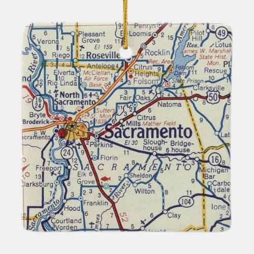 Sacramento Vintage Map Ceramic Ornament