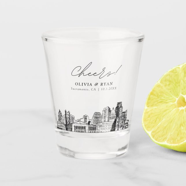 Sacramento Wedding Favor Cheers Shot Glass (Front)