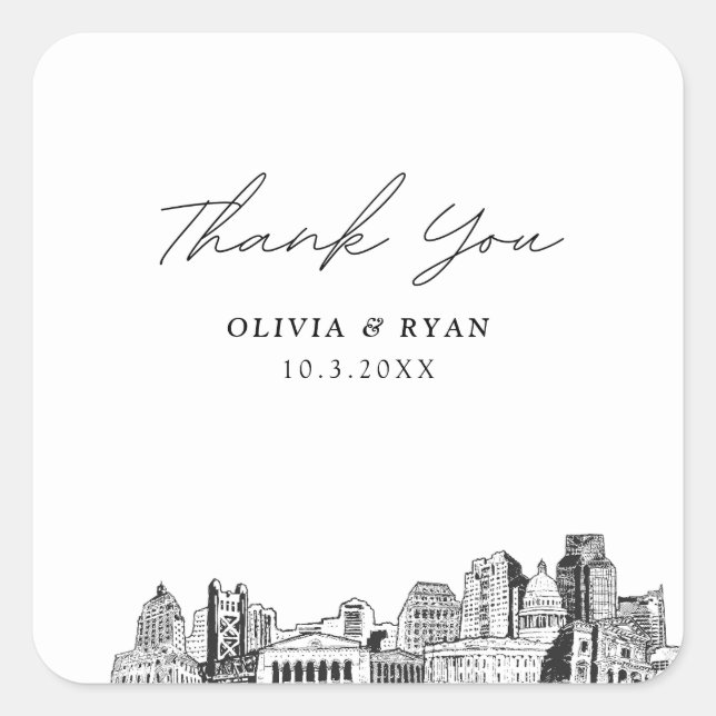 Sacramento Wedding Landmarks Favor Thank You Square Sticker (Front)