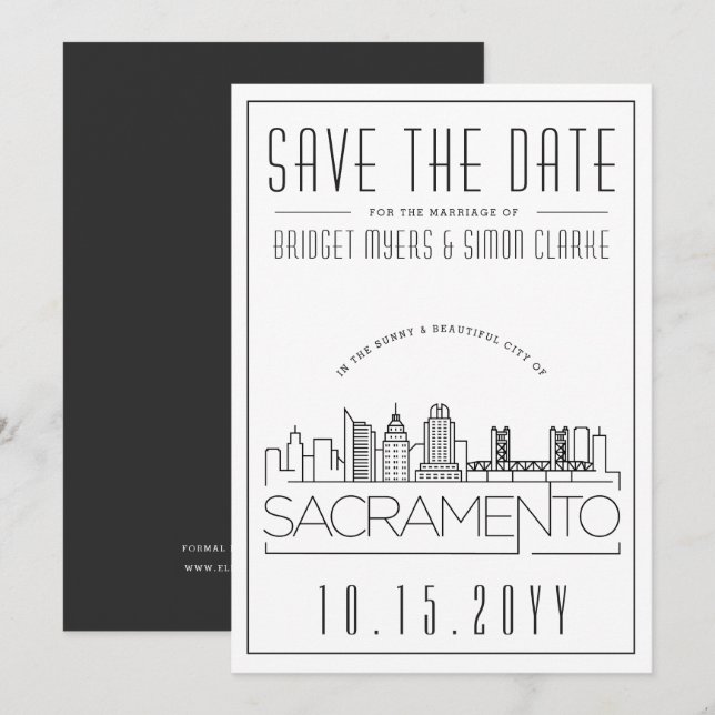 Sacramento Wedding | Skyline Save the Date Invitation (Front/Back)