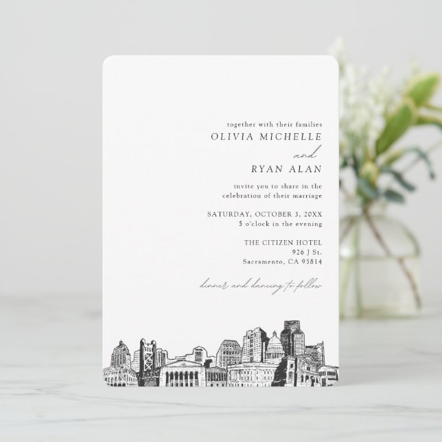 Sacramento Wedding Skyline Sketch Invitation (Standing Front)