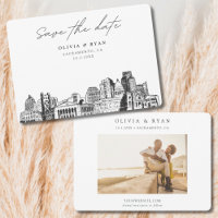 Sacramento Wedding Skyline Sketch Save the Date
