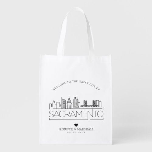 Sacramento Wedding  Stylized City Skyline  Grocery Bag