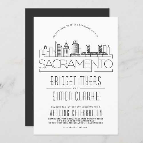 Sacramento Wedding  Stylized Skyline Invitation