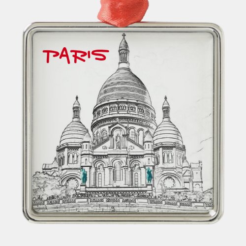 Sacre Coeur Basilica on Montmartre hill Paris Metal Ornament