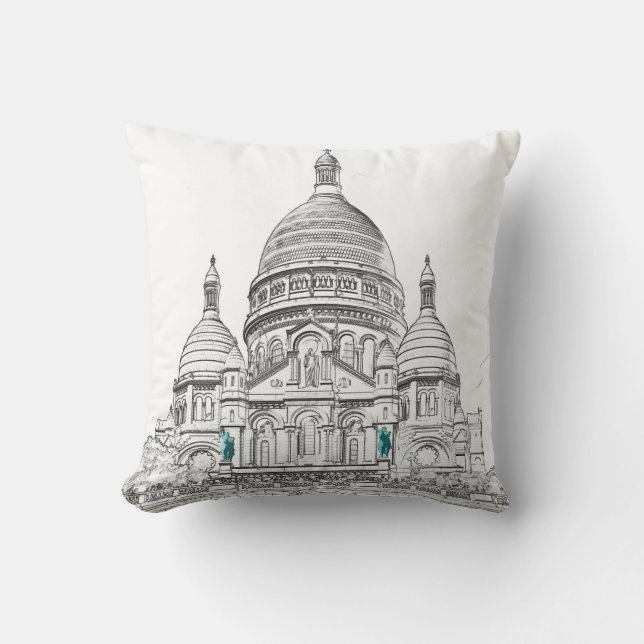 Sacre Coeur Basilica on Montmartre hill, Paris Throw Pillow (Front)