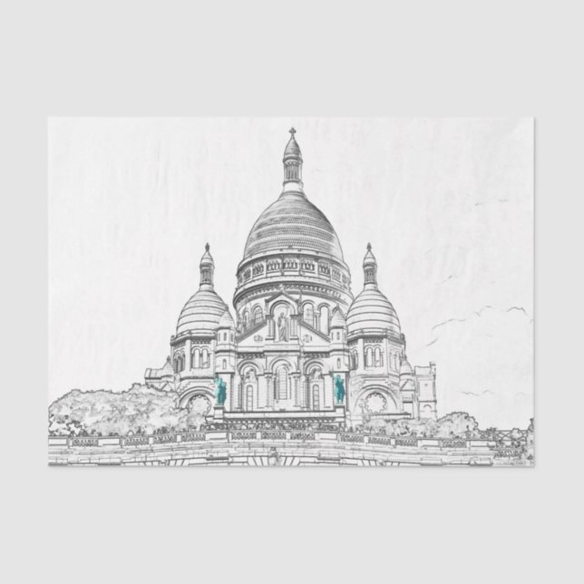 Sacre Coeur Basilica on Montmartre hill, Paris Tissue Paper (Front)