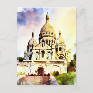Sacre Coeur on Montmartre hill Drawing Paris Postcard