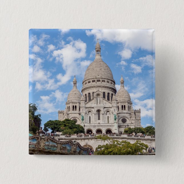 Sacre Coeur on Montmartre hill - Paris, France Button (Front)