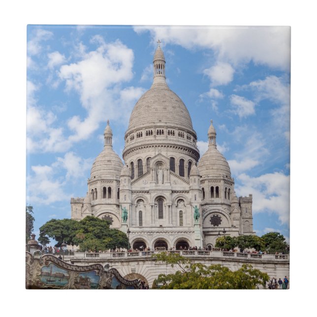 Sacre Coeur on Montmartre hill - Paris, France Ceramic Tile (Front)