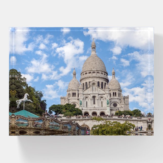 Sacre Coeur on Montmartre hill - Paris, France  Paperweight (Front)