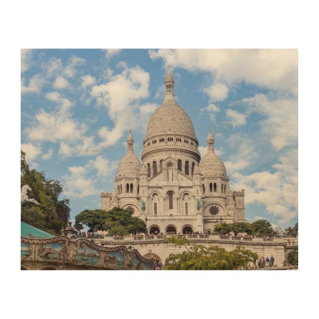 Sacre Coeur on Montmartre hill - Paris, France Wood Wall Art (Front)