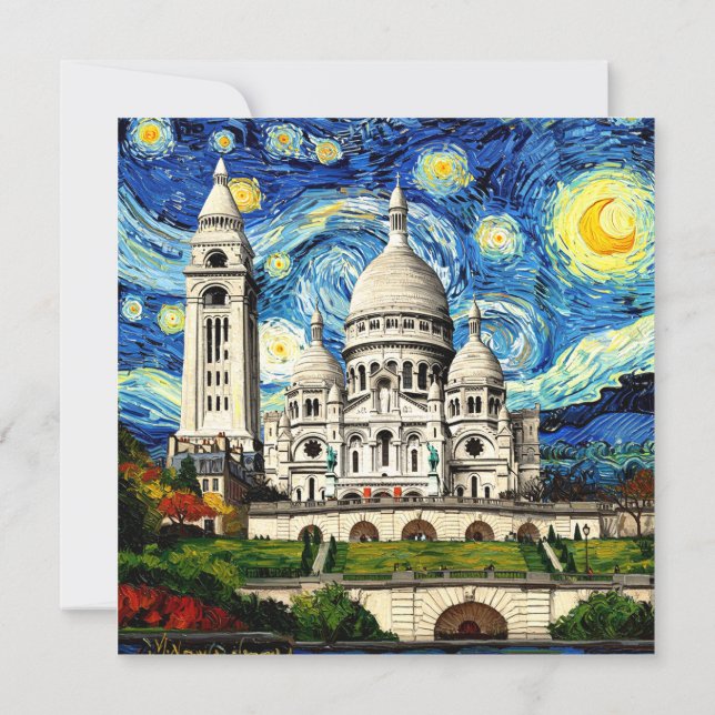 Sacre-Coeur Paris France Starry Night Invitation (Back)