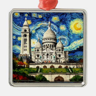 Sacre-Coeur Paris France Starry Night Metal Ornament