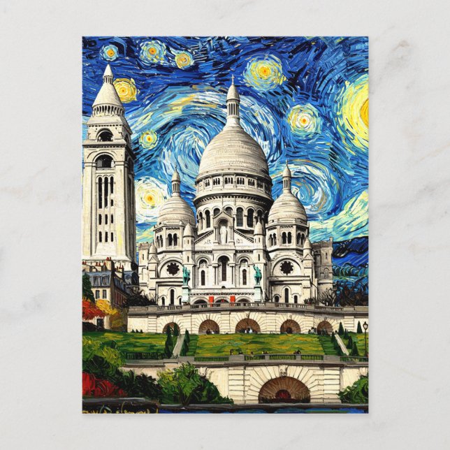 Sacre-Coeur Paris France Starry Night Postcard (Front)