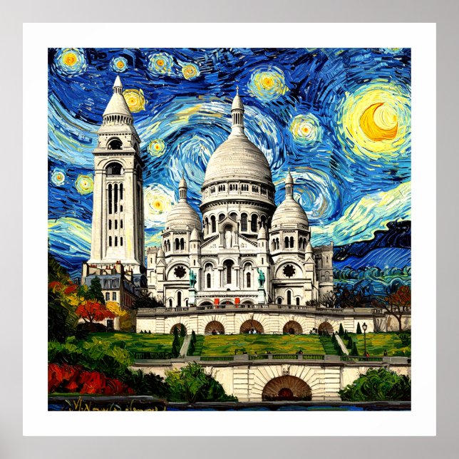 Sacre-Coeur Paris France Starry Night Poster (Front)