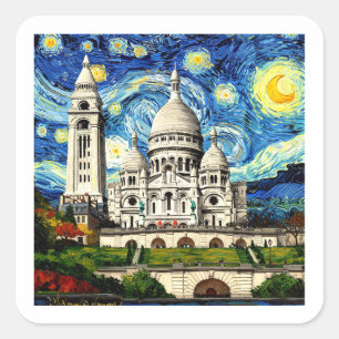Sacre-Coeur Paris France Starry Night Square Sticker