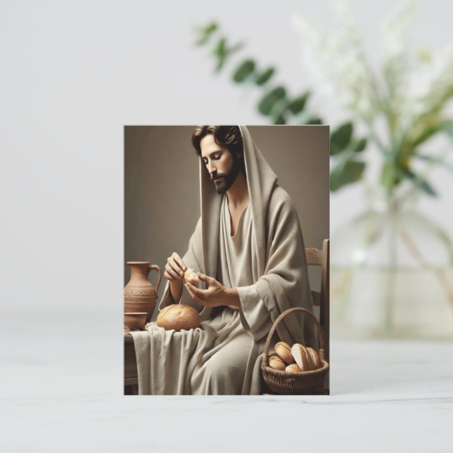 Sacred Act of Jesus Breaking Bread Postcard (Standing Front)
