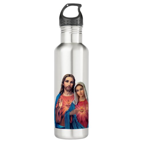 Sacred and Immaculate Heart very close together Stainless Steel Water Bottle