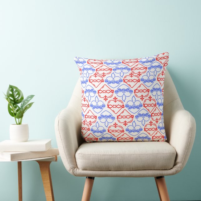 Sacred and Immaculate Hearts Pattern Throw Pillow (Chair)