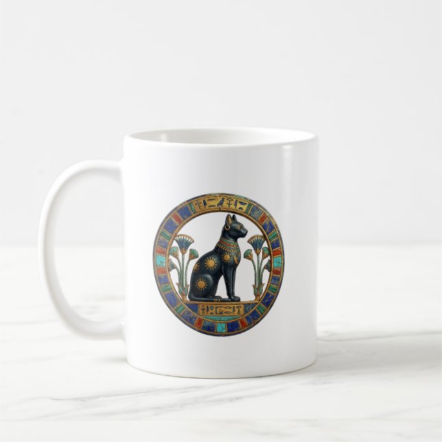 Sacred Bastet: Ancient Egyptian Cat Goddess Coffee Mug (Left)