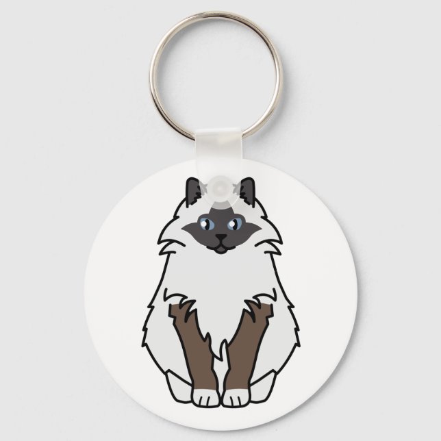 Sacred Birman Cat Cartoon Keychain (Front)