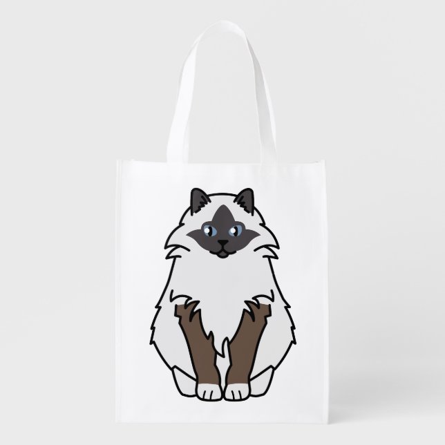Sacred Birman Cat Cartoon Reusable Grocery Bag (Front)