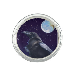 Sacred Black Raven & Moon Jewellery Design 2 Ring
