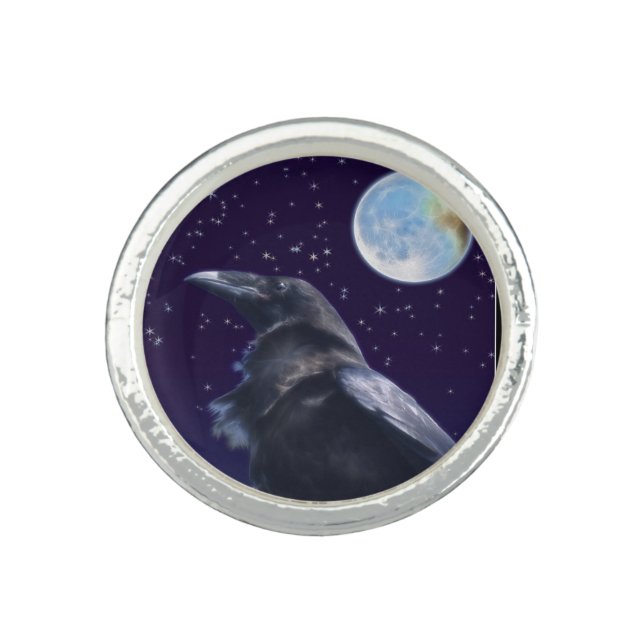 Sacred Black Raven & Moon Jewellery Design 2 Ring (Front)