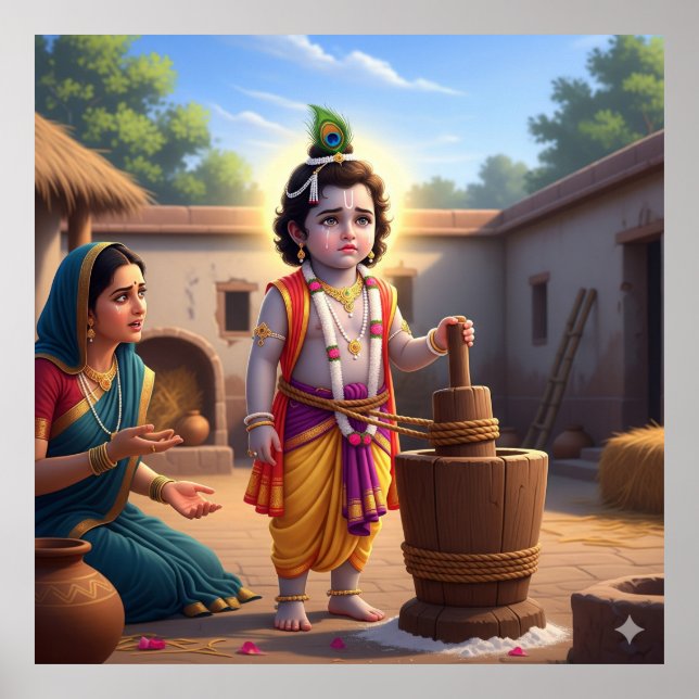 Sacred Blue Traditional Damodara Bala Krishna Poster (Front)