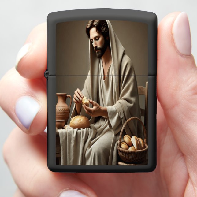 Sacred Bread-Breaking Moment with Jesus  Zippo Lighter (In Hand)