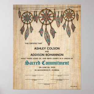 "Sacred Commitment" Boho Rustic WeddingCertificate Poster