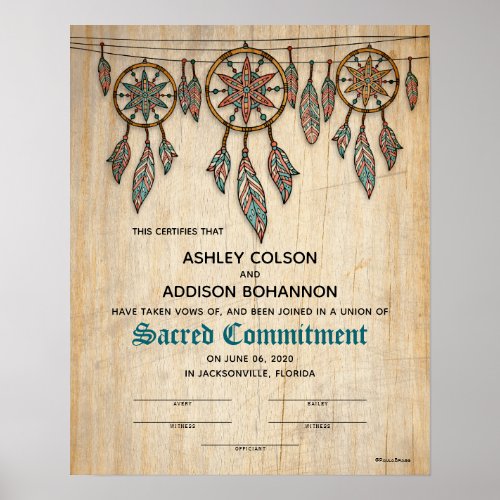 Sacred Commitment Boho Rustic WeddingCertificate Poster