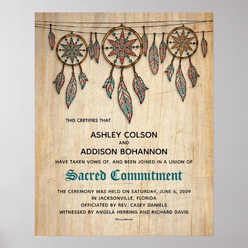 Sacred Commitment Boho Rustic WeddingCertificate Poster