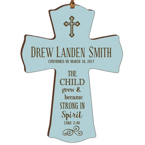 Sacred Confirmation Engraved Blue Wood Ornament