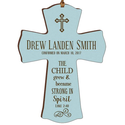 Sacred Confirmation Engraved Blue Wood Ornament (Front)