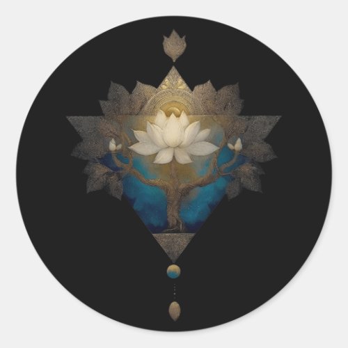 SACRED CONVERGENCE | ALCHEMICAL LOTUS SYMBOL CLASSIC ROUND STICKER