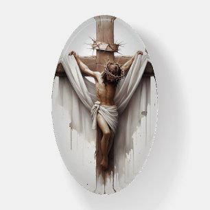 Sacred Crucifixion Artwork with Crown of Thorns Paperweight