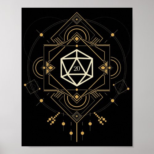 Sacred D20 Dice Minimalist Geometry Tabletop RPG Poster